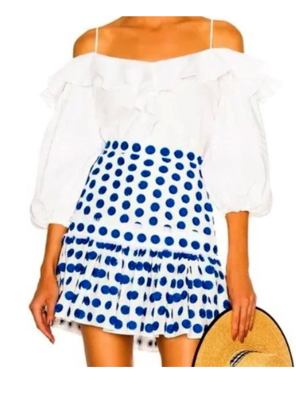 Alexis White Mini Skirt With Blue Polka Dot Embroidery